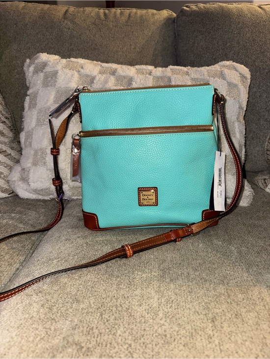 Dooney & Bourke Handbags - Dooney & Bourke Turquoise Pebble Leather Crossbody with Brown Trim